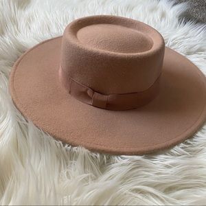 Blush pink/tan Molded Wool Boater Hat 👒